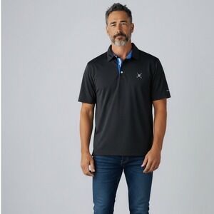 Chaps Golf Mens XL Performance Polo Shirt Black Blue Stretch Short Sleeve Logo